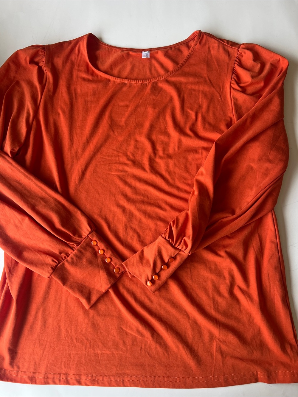 Women's Scoop Neck Long Sleeve Top with Button Cuffs - Orange